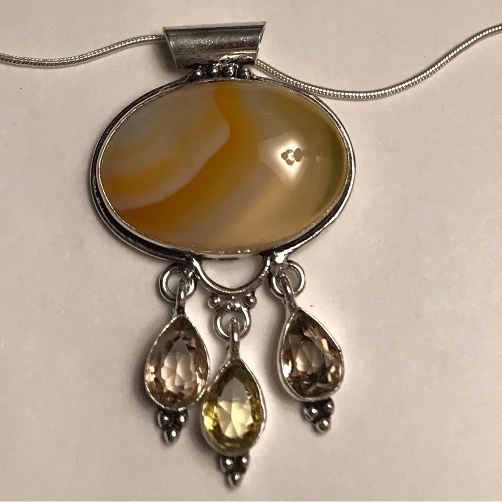 Botswana Agate Citrine 925 Sterling Silver Necklace